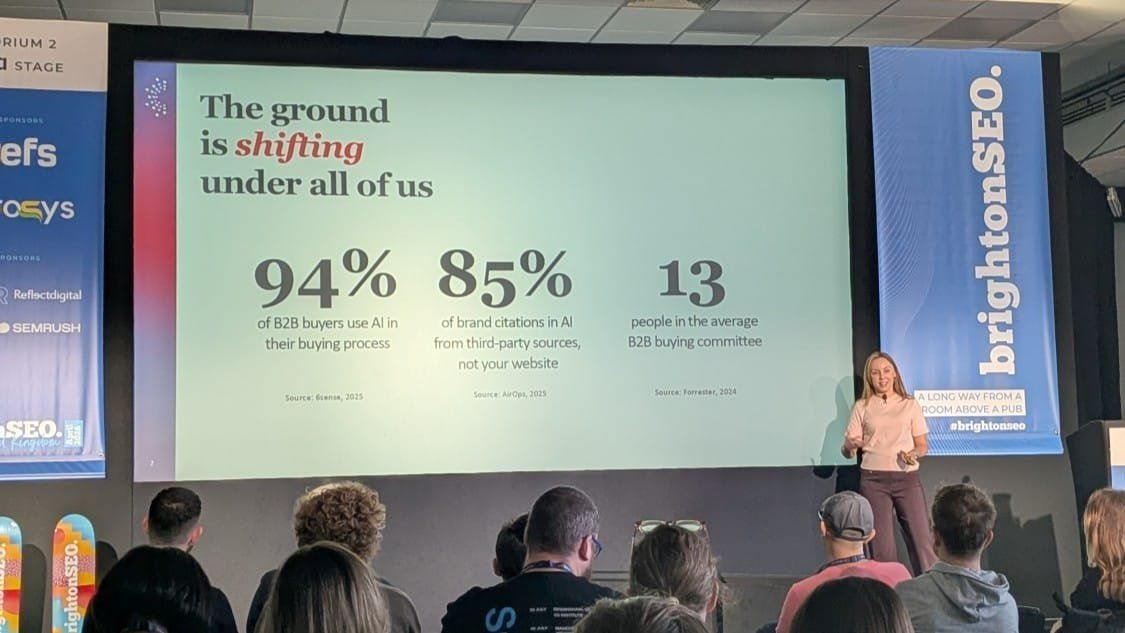 A brightonSEO 2026 talk: 85% of brand citations in AI answers come from third-party sources