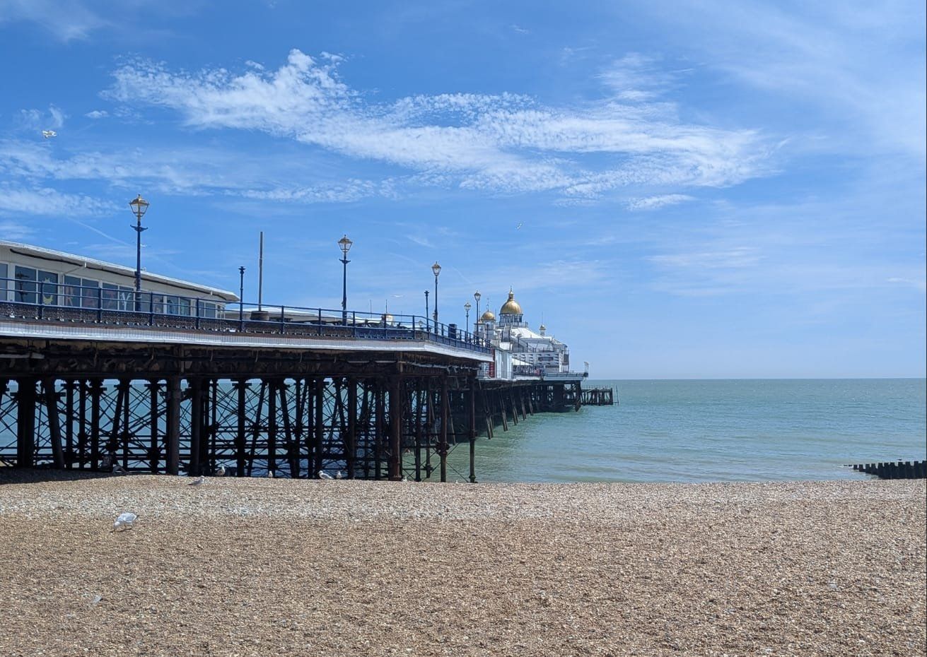 Eastbourne Pier from the beach on a sunny day