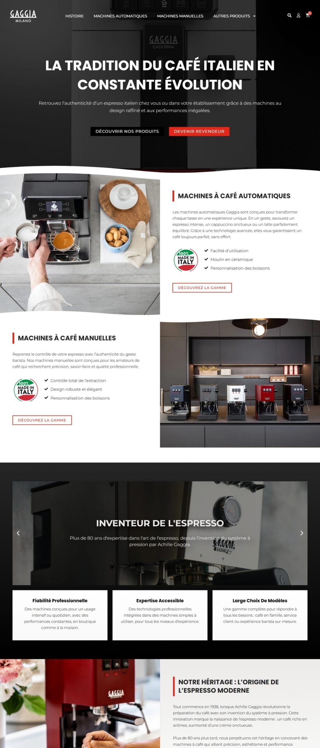 The full EGP France Gaggia page, from the opening banner to the footer