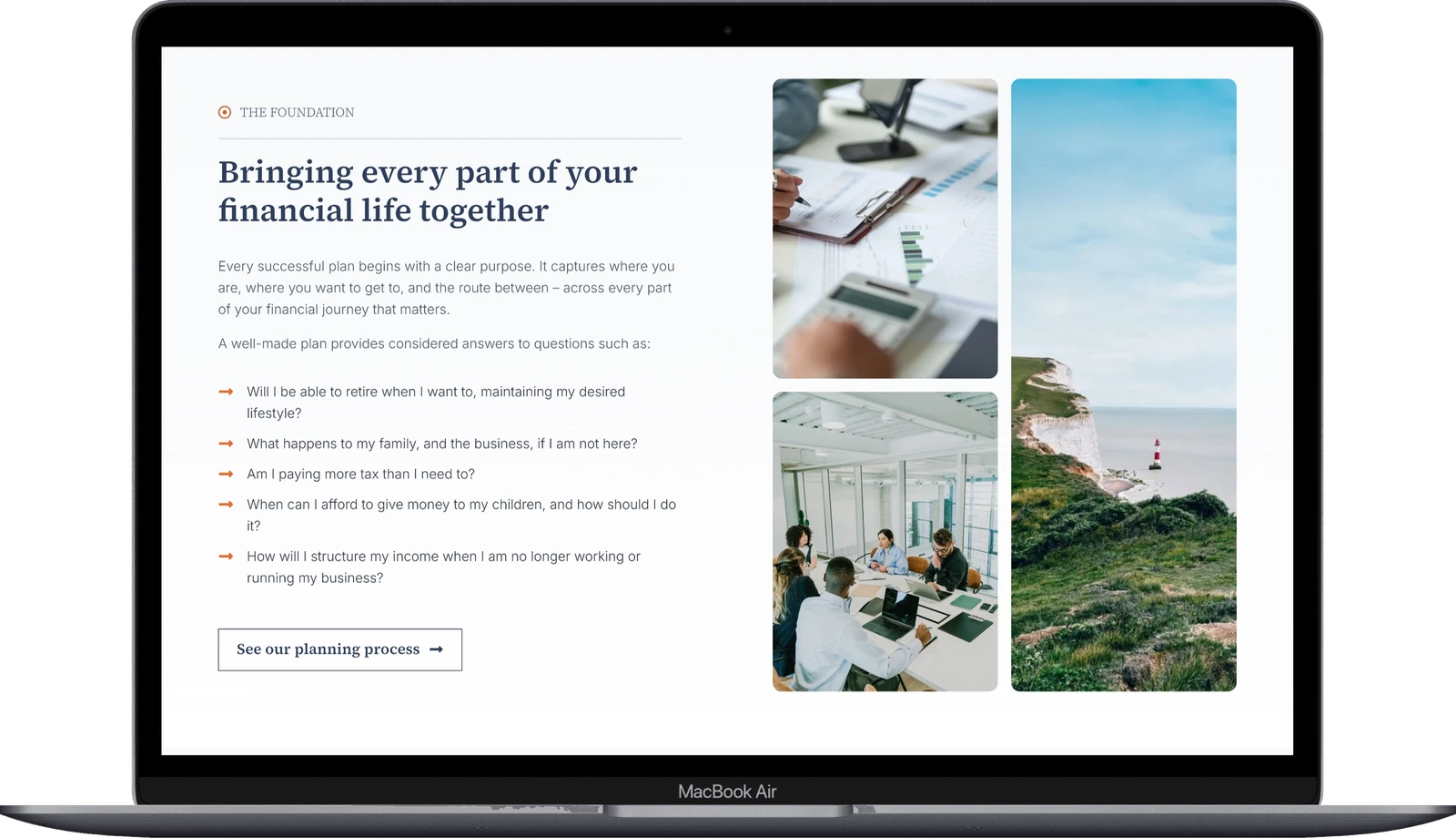 The Global WealthMAP website on a laptop, headed “Bringing every part of your financial life together”, with its homepage and its page on cashflow modelling on two phones