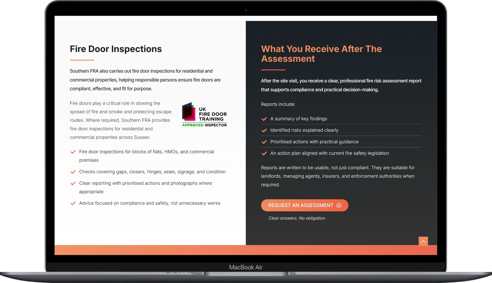 Southern FRA’s fire door inspections page on a laptop