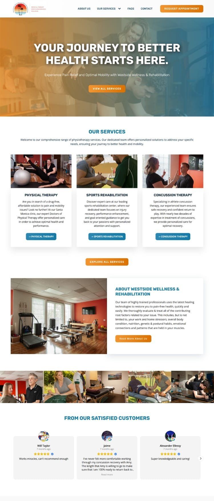 The full Westside Wellness & Rehabilitation homepage, from the opening banner to the footer