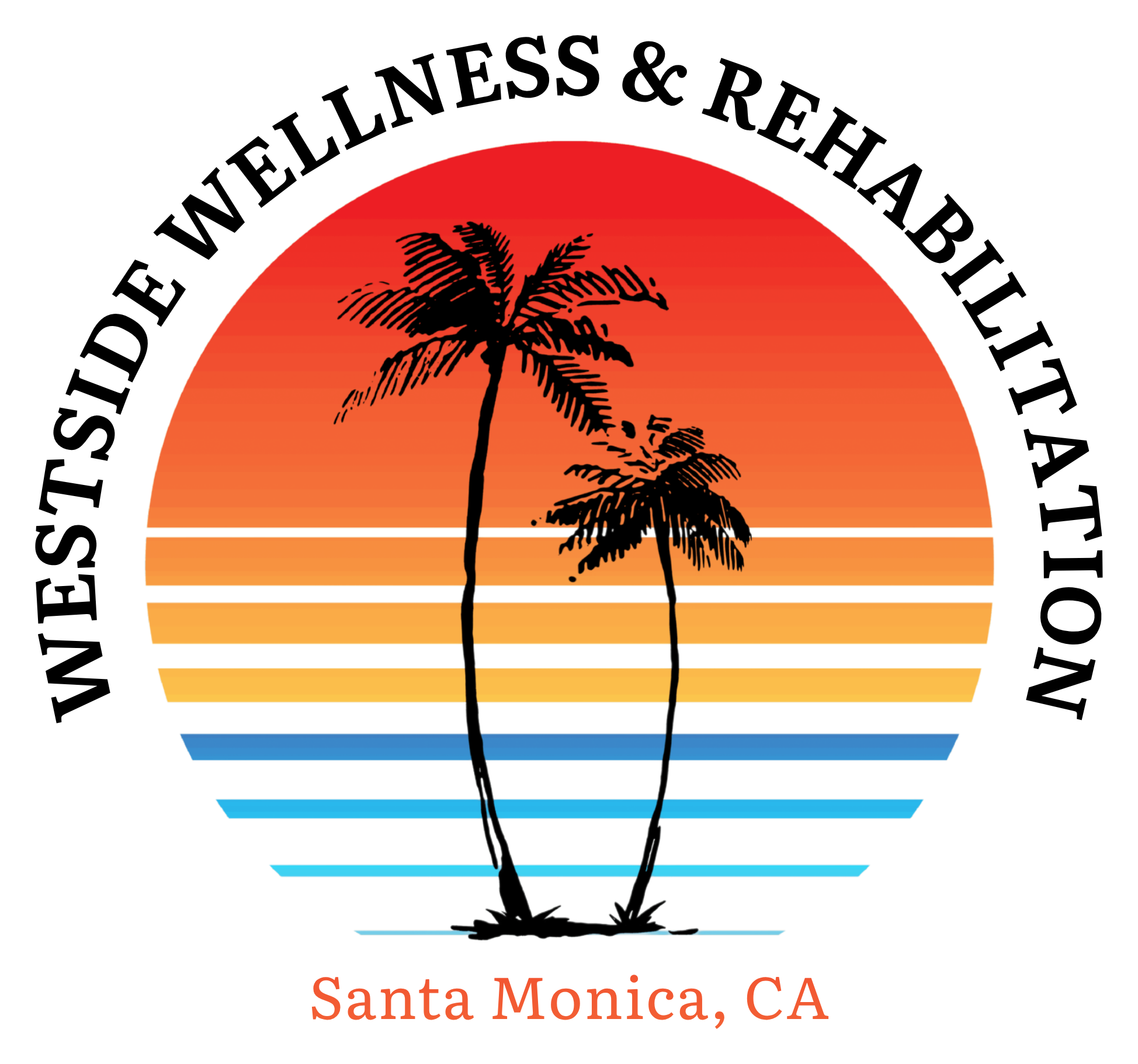 The Westside Wellness & Rehabilitation logo: two palm trees against a striped sunset, with the clinic’s name arched above and Santa Monica, CA below