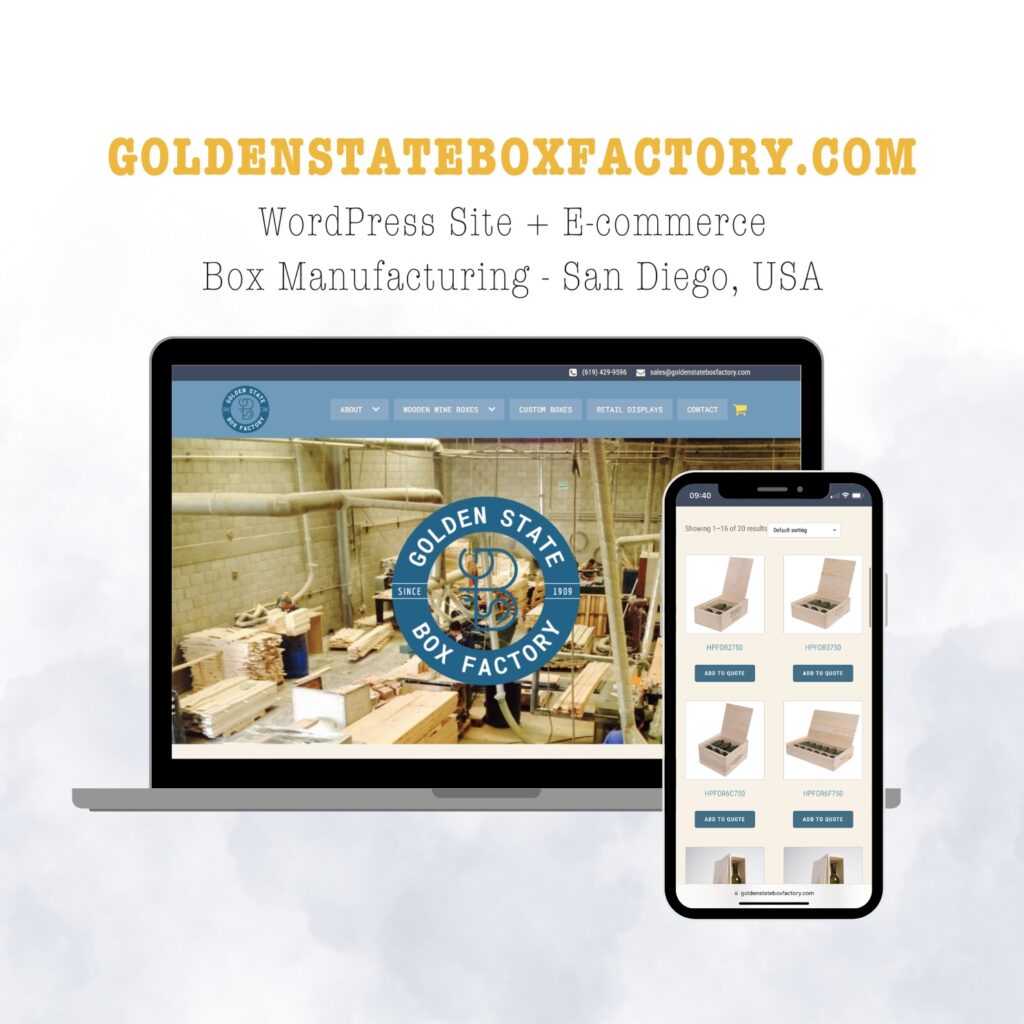 e-commerce website design by MARS Web Design for Golden State Box Factory