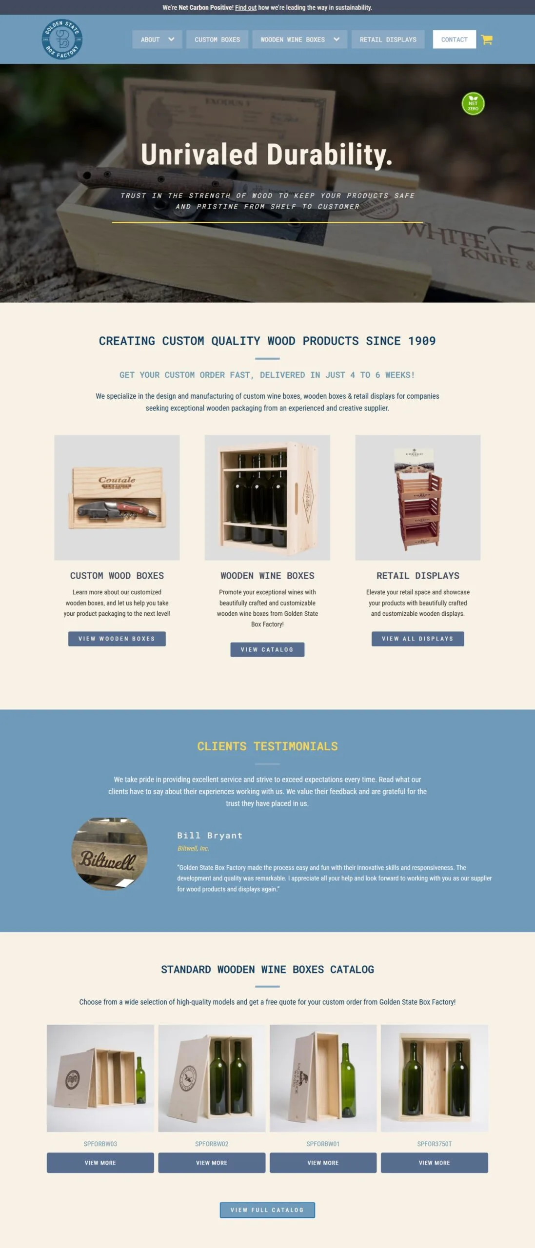 SEO and e-commerce web design services for Golden State Box Factory, San Diego, USA