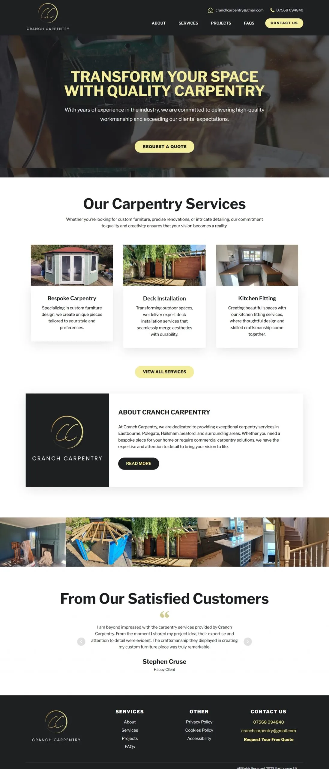 responsive website build for Cranch Carpentry, Eastbourne