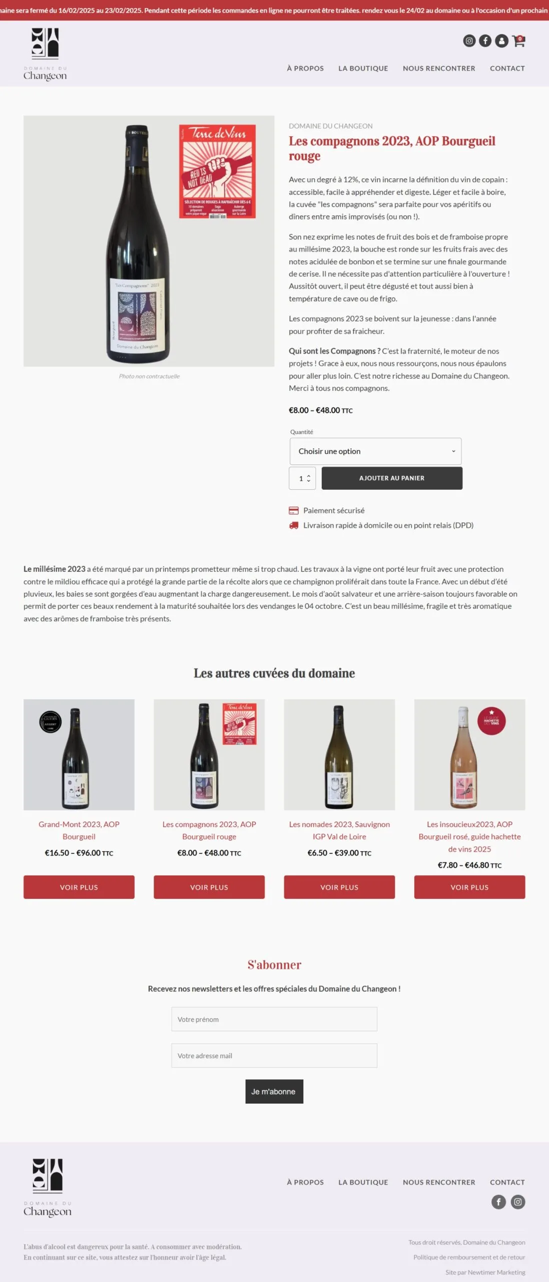 e-commerce website design services for Domaine du Changeon, France