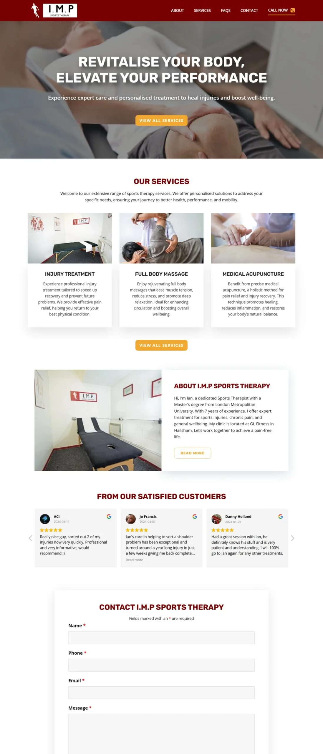 web design for IMP Sports Therapy in Hailsham, UK
