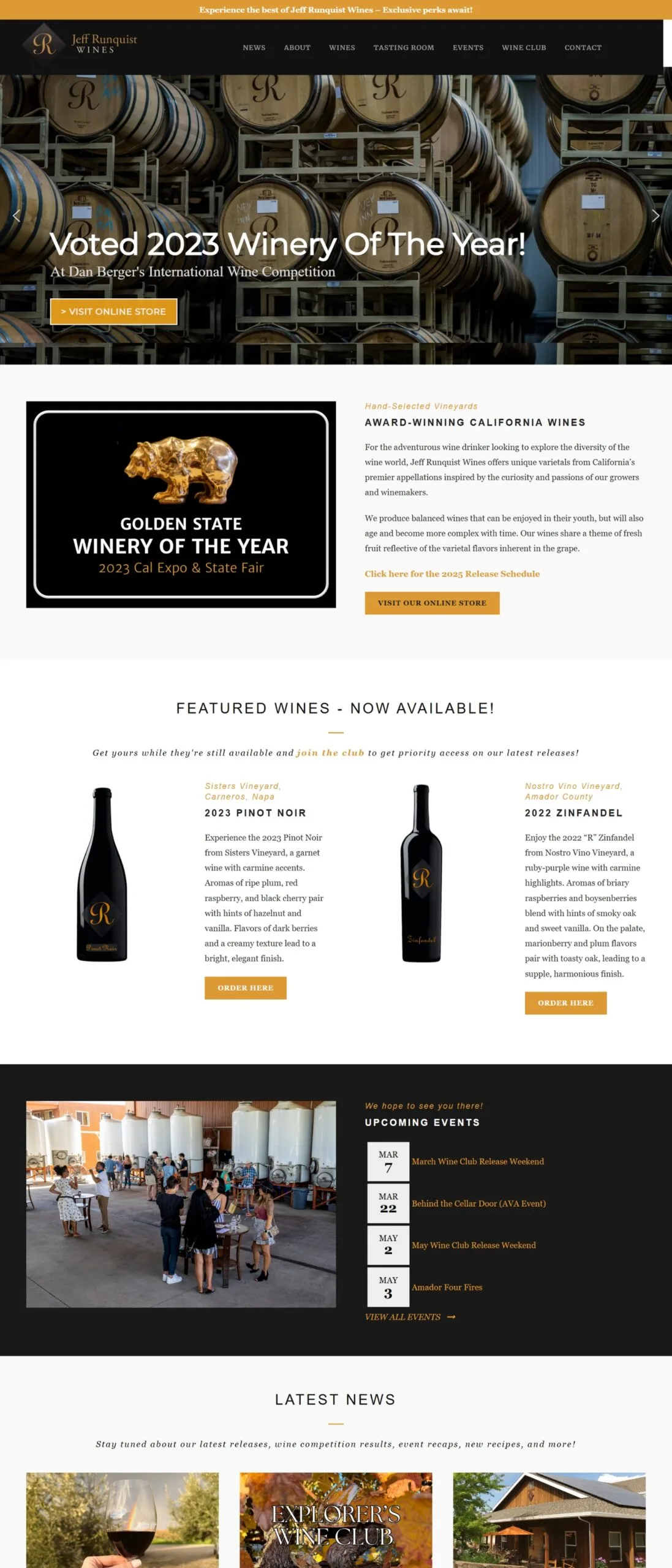 website design for Jeff Runquist Wines, California, USA