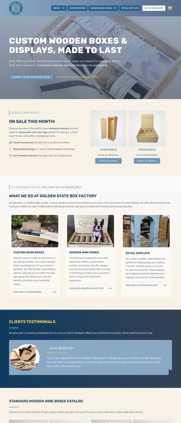 SEO and e-commerce web design services for Golden State Box Factory, San Diego, USA